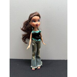 Bratz Doll With Long Brown Hair Black & Teal Top Distressed Flare Blue Jeans & P
